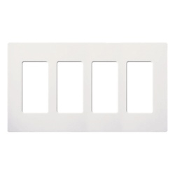 LUTRON ELECTRONICS SC-4-SW Placa de pared de 4 espacios sin tornillos acabado satinado color Snow para atenuadores e interruptores Maestro Diva Skylark y controles Pico
