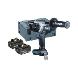 MAKITA DDF-486-RTJ Taladro Atornillador BL 18 V 5 Ah LXT 130 Nm 2 Velocidades (0-550 0-2100 rpm). Incluye 2 Baterias de 18 V Cargador rapido 2 Puntas doble y Maletin Makpac.