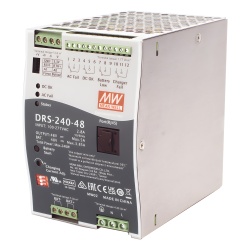 MEANWELL DRS24048 Fuente de Poder Industrial de 240W con Cargador de Baterias salida 48Vcc 5A para montaje Riel Din