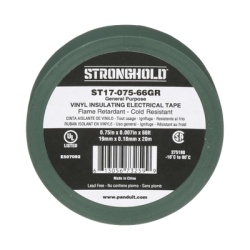 PANDUIT ST17-075-66GR Cinta Electrica STRONGHOLD para Aislar de PVC Uso General Reparacion y Mantenimiento Grosor de 0.18mm (7 mil) Ancho de 19mm y 20.12m de Largo Color Verde