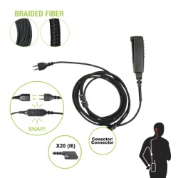 PRYME SNP-2W-20-BF Cable para Microfono audifono SNAP intercambiable con conector para Radios Icom IC-F3216/4261DS/DT IC-F52D/62D IC-F3400/4400DS/DT