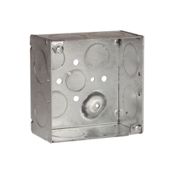 RACO HUB-233 Caja Cuadrada Galvanizada de 4" x 4"/ Profundidad de 2 1/8" /8 Entradas 1" 3 Entradas 1/2" y 2 Entradas 3/4"/ Soldada.