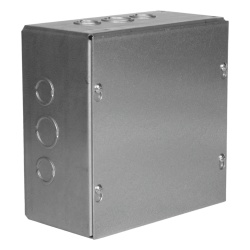 RACO HUB-SC-0808-04G Caja Extra Grande 8" x 8" x 4"/ Profundidad 4"/Entradas Laterales-Finales 2 Entradas de 1/2"- 3/4" y 1 Entrada de 3/4" - 1" / Incluye tapa.