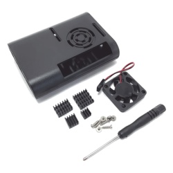 RASPBERRY PI IC-00073 Kit Gabinete para Raspberry Pi 4 Model B / Plastico ABS / Color Negro / Ventilador / Disipadores / Incluye Desarmador