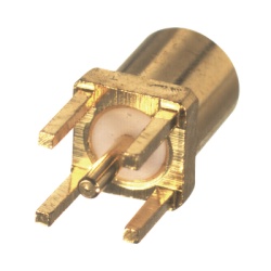 RF INDUSTRIES LTD RMX-9350-1 Conector MMCX Hembra para Montaje Vertical con 4 Patas y Terminal para soldar en PCB Oro/ Oro/ Teflon.