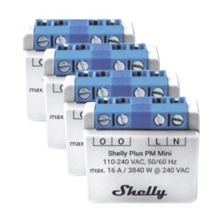 SHELLY SHELLYPLUSPMMINIK4 KIT 4 piezas El medidor de potencia mas pequeno inteligente con Wi-Fi medicion de consumo 1 canal 16A