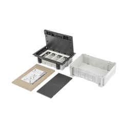 SIMON SM-CPAV-4 Caja Para Instalacion en Pavimento para Voz Datos o Contactos Electricos / Capacidad para 4 Modulos / Espacio Embellecedor en la Tapa / Profundidad Ajustable de 70 a 100 mm (2.76 a 3.9