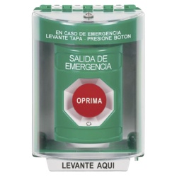STI SS2171EX-ES Boton Multiproposito Salida De Emergencia Girar Para Reset Espanol Cubierta De Policarbonato 2 Relevadores NO/NC Interior/Exterior