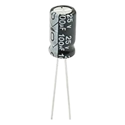 Syscom 0100M0025V Capacitor Electrolitico de Aluminio Radial de 100 µFd 25 Vcc 105 °C 6.3 x 11 mm.
