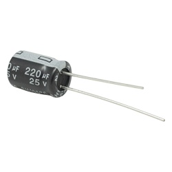 Syscom CE220/25V Capacitor Electrolitico de Aluminio Radial de 220 µFd 25 Vcc 105 °C 8 x 11 mm .