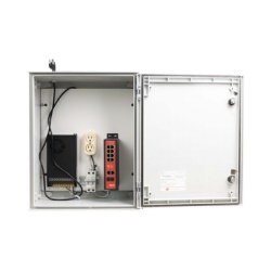 Syscom GABSWWIAIO Switch PoE Industrial para exterior / 8 puertos Gigabit con 8 puertos PoE 802.3at / Proteccion termica 2P 16A Corriente Alterna 400 Vca