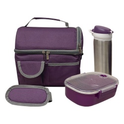 Syscom SETLUCH2 SET DE 2 LONCHERA DE 9 PULG. INCLUYE UN CILINDRO DE ACERO INOXIDABLE UN RECIPIENTE DE PLASTICO PARA ALIMENTOS