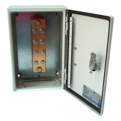 TOTAL GROUND TG-BUE-12 Barra de Union y Distribucion de Hilos Tierra Fisica con Gabinete de 1999 Amperes de Capacidad.