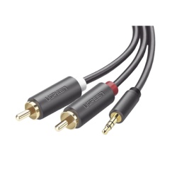 UGREEN 10513 Cable Adaptador de 3.5mm Macho a 2 RCA Macho / 5 Metros (16.40 Pies) / Color Gris / Blindaje Multiple / ABS / Alta Calidad
