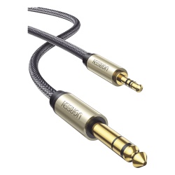UGREEN 10625 Cable Audio Estereo 3.5mm (1/8") TRS a 6.35mm (1/4") TS / 1 Metro / Audio de Hi-Fi / Trenza de Nylon / Blindaje Multiple / Caja de Aleacion Zinc / Nucleo de Cobre Puro / Compatibilidad Un