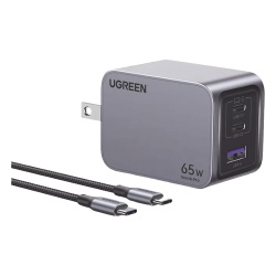 UGREEN 25870 Cargador de 65W serie Nexode Pro | 3 Puertos de Carga Rapida | 2 USB-C | 1 USB-A | Tecnologia GaNInfinity | PD3.1 de 65W / QC4.0 | Tecnologia de Proteccion Termica | Optimiza la Carga | C