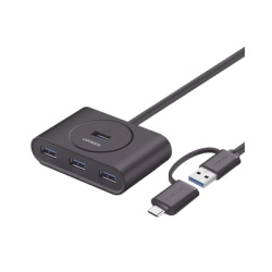 UGREEN 40850 HUB USB-A y C 3.0 4 en 1 | Con Conector USB-C y USB-A | 4 Puertos USB-A 3.0 (5Gbps) | Cable de 25cm | Indicador Led | Ideal para Transferencia de Datos | Entrada Micro USB para alimentar