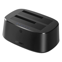 UGREEN 50854 Base USB 3.0 para Disco Duro de Doble Bahia | Soporta Discos SATA de 2.5 & 3.5´ | Soporta discos de 12TB | Compatible con UASP SATA 3.0 | Con adaptador de corriente 12V3A | Cable USB 1M