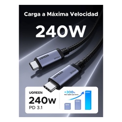 UGREEN 65383 Cable USB-C Thunderbolt 5 / 80 Gbps Bidireccional / 120 Gbps Unidireccional / 1 m (3.28 ft) / PD 3.1 100W / 24 Pines / E-Marker IP2133H - Img 3