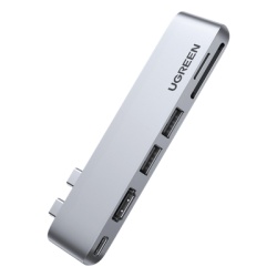 UGREEN 80856 Hub USB-C 6 en 1 / 2xUSB-A 3.0 (5Gbps) / HDMI 4K@30Hz / Puerto PD 100W / Lector SD+MicroSD / Aluminio / Compatible Thunderbolt 3 / Compacto 110x29x8.5mm