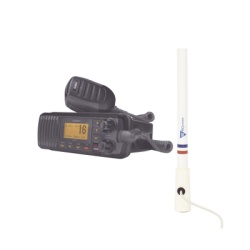 UNIDEN UM-385BK/KIT5206 Kit de radio UM385BK | mas antena marina de fibra de vidrio TX-5206-SYS y soporte para antena 4186