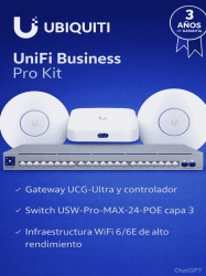 UniFi UNI4550002 UBIQUITI UniFi Business Pro Kit - Solucion empresarial que integra UCG-Ultra como gateway y controlador switch USW-PRO-MAX-24-POE capa 3 con PoE y 2.5G WiFi 6/6E con U6-PRO y U6-ENT