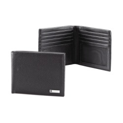 VICTORINOX 301-63801 Cartera Barcelona Negra de Piel Rugosa de Doble Pliegue y Divisor de Billetes. Pocket Wallet.