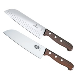 VICTORINOX 6.8520.17G/P Set de 2 Cuchillos Santoku Wood de Mango de Madera Palissandro Victorinox. La combinacion Ideal para La Cocina.