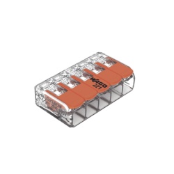 WAGO 221-415 Borna de Conexion / 5 Conductores / 4 mmÂ² Maximo / Palanca Naranja / Transparente / 32A 450V / UL JET ENEC / CAGE CLAMPÂ® / T85