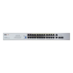 WI-TEK WI-PCES226GF Switch PoE (802.3af/at/bt) / No administrable de largo alcance / Hasta 250m / Con 24 x 10/100Mbps + 2 x SFP Gigabit Combo / 250 W