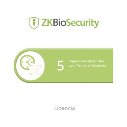 ZKTECO ZKBSTA5 Licencia para ZKBiosecurity permite gestionar hasta 5 dispositivos para tiempo y asistencia