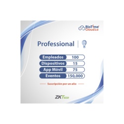 ZKTECO ZKT0820133 LICENCIA PROFESSIONAL BIOTIME CLOUD 2.0 / 100 USUARIOS / 15 DISPOSITIVOS (Licencia Anual)