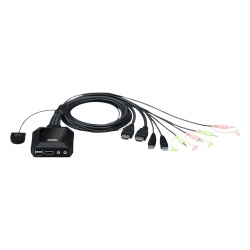 ATEN CS22H Conmutador KVM con cable HDMI 4K USB de 2 puertos con selector de puerto remoto | 4096x2160 @ 60Hz (4K DCI) | HDCP 2.2 | Jack 3.5mm (Audio/Microfono) | Conecta y controla 2 equipos con un s