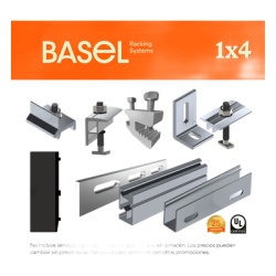 BASEL KITBASEL1X4 Sistema de Montaje Solar / Techo Plano / 4 Módulos / Resistencia 140 km/h / Inclinación 15° / Rieles 4.72 m (15.5 ft)