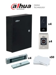 DAHUA DAHKITACC - Kit de Control de Acceso Para 4 Puertas con Lectoras, Tarjetas ID, Cerraduras Magnéticas y Botones sin Contacto