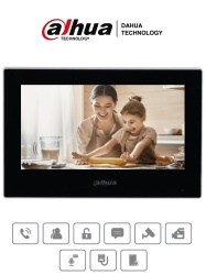 DAHUA DHT0520009 DAHUA VTH2621G-P - Monitor IP tactil de 7" en negro Serie Lite ideal para interiores. Soporta PoE estandar hasta 4 camaras de entrada y 4 monitores adicionales. Incluye modo No Mol