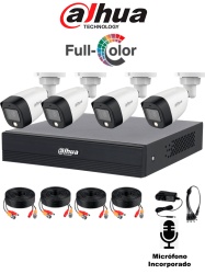 DAHUA KIT/XVR1B04-I/T/4-HFW1209C-A-LED - Kit de 4 canales Full Color con Audio/ Incluye 4 Camaras de 2 Megapixeles Full Color con Microfono/ DVR de 4 Canales con IA/ H.265+ soporta 1 Ch IP (o hasta 5 canales IP)/ Incluye Accesorios/