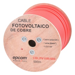 EPCOM POWERLINE CBL-PV-10R/500 Cable Fotovoltaico / Conductor Cobre 6 mm² (10 AWG) / 2000 Vcc / Rango -40°C a 120°C / Resistencia UV y Ozono / Carrete 500 m (1640.4 ft)