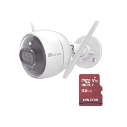 EZVIZ C3X/KM Kit de Camara WiFi y Memoria Micro SD / Incluye 1 Pieza C3X y 1 Memoria MicroSD 32GB / Audio de Dos Vias / Colores en Oscuridad / Deteccion Humana y de Vehiculo