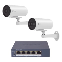 EZVIZ CS-H5/3MP/POE/KS2 Kit de camaras PoE Para Uso en Exterior / PoE Estandar Af / 2 piezas CS-H5/3MP/ 1 Pieza de Switch DS-3E1505P-EI/M / Vision Nocturna a Color / IP67 / Audio Bidireccional / Luz y
