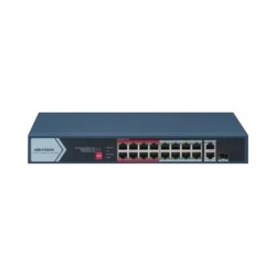 HIKVISION DS-3E0318P-E/M(C) Switch PoE+ / No Administrable / 16 Puertos 10/100 Mbps PoE+ / 2 Puertos 1000 Mbps Uplink / 1 Puerto SFP Uplink / Modo Extendido hasta 300 Metros / 130 W