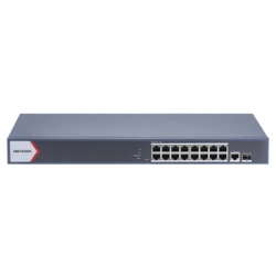 HIKVISION DS-3E1518P-EI/M Switch Gigabit PoE+ / Monitoreable / 16 Puertos 1000 Mbps PoE+ / 1 Puerto 1000 Mbps de Uplink / 1 Puerto SFP / Configuracion Nube desde Hik-PartnerPro / Modo Extendido hasta