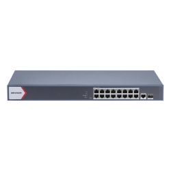 HIKVISION DS-3E1518P-EI/M Switch PoE+ Monitoreable / 16 Puertos Gigabit / 1 Puerto Uplink Gigabit / 1 Puerto SFP / Alcance Extendido 300 m (984.3 ft) / 130 W / Gestión en Nube