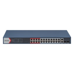 HIKVISION DS3E1326PEI(B) Switch PoE+ Administrable / 24 Puertos 10/100 Mbps / 2 Puertos Gigabit Combo / 370 W / Alcance Extendido 300 m (984.3 ft) / Protección 6 kV