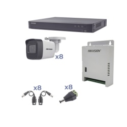 HIKVISION KH1080P8BW KIT TurboHD 1080p / DVR 8 Canales / 8 Camaras Bala (exterior 2.8 mm) / Transceptores / Conectores / Fuente de Poder Profesional hasta 15 Vcc para Larga Distancia