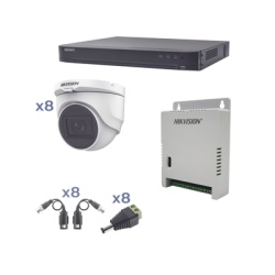 HIKVISION KH1080P8DW Kit TURBOHD 1080p / DVR 8 Canales / 8 Camaras Turret (exterior 2.8 mm) / Conectores / Transceptores / Fuente de Poder Profesional hasta 15 Vcc para Larga Distancia