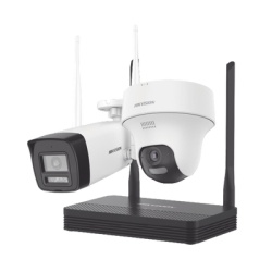 HIKVISION NKS422W02H Kit IP Inalambrico 2 Megapixel / NVS 4 Canales / 1 Camara Bala Exterior + 1 Camara Turret Interior con Lente 2.8 mm y Dual Light / Audio Bidireccional (Microfono y Bocina) / Sopor