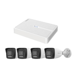 HiLook by HIKVISION KIPH4B4MP/A Kit IP 2 Megapixel / NVR de 8 Canales con 8 Puertos PoE / 4 Camaras IP Bala Dual light para Exterior / Microfono Integrado