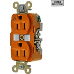 HUBBELL HUB-IG5262 Contacto Duplex Conexion a Tierra Aislada 15A 125V/ 2 Polos 3 Hilos/ Color Naranja/ Nema 5-15R/ Grado Industrial.