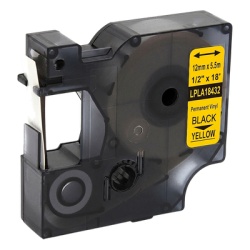 LINKEDPRO BY EPCOM LPLA18432 Cartucho de Etiquetas Laminadas / 12 mm (1/2") / Negro sobre Amarillo / 5.5 m (18 ft) / Vinil Resistente / Compatible Dymo Rhino